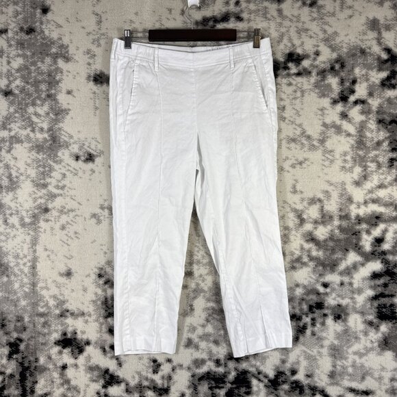 J Jill Linen Stretch Pants Womens Size PM White‎ Capri Pull On Belt Loops - Picture 1 of 11